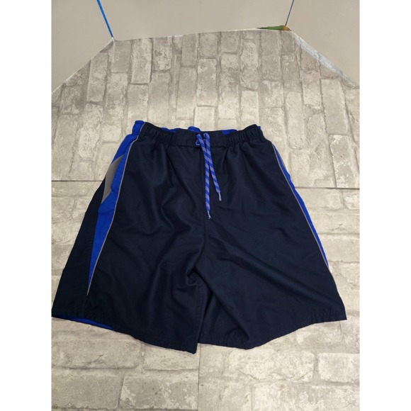 Nike Swim Trunks Black Blue Gray Size Large Mesh Lined Board‎ Shorts Drawstring - Picture 1 of 7